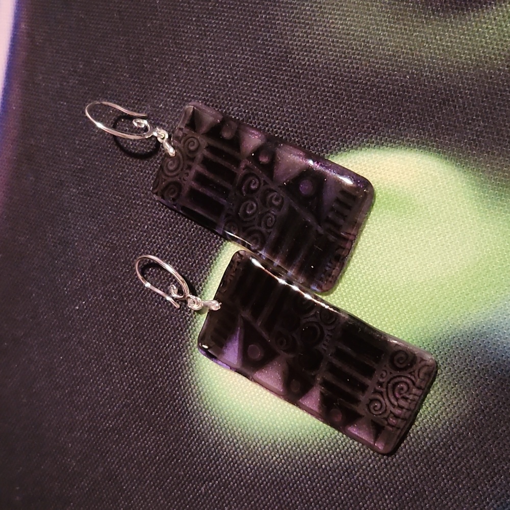 Purple Patterned Abstract Earrings - image 5